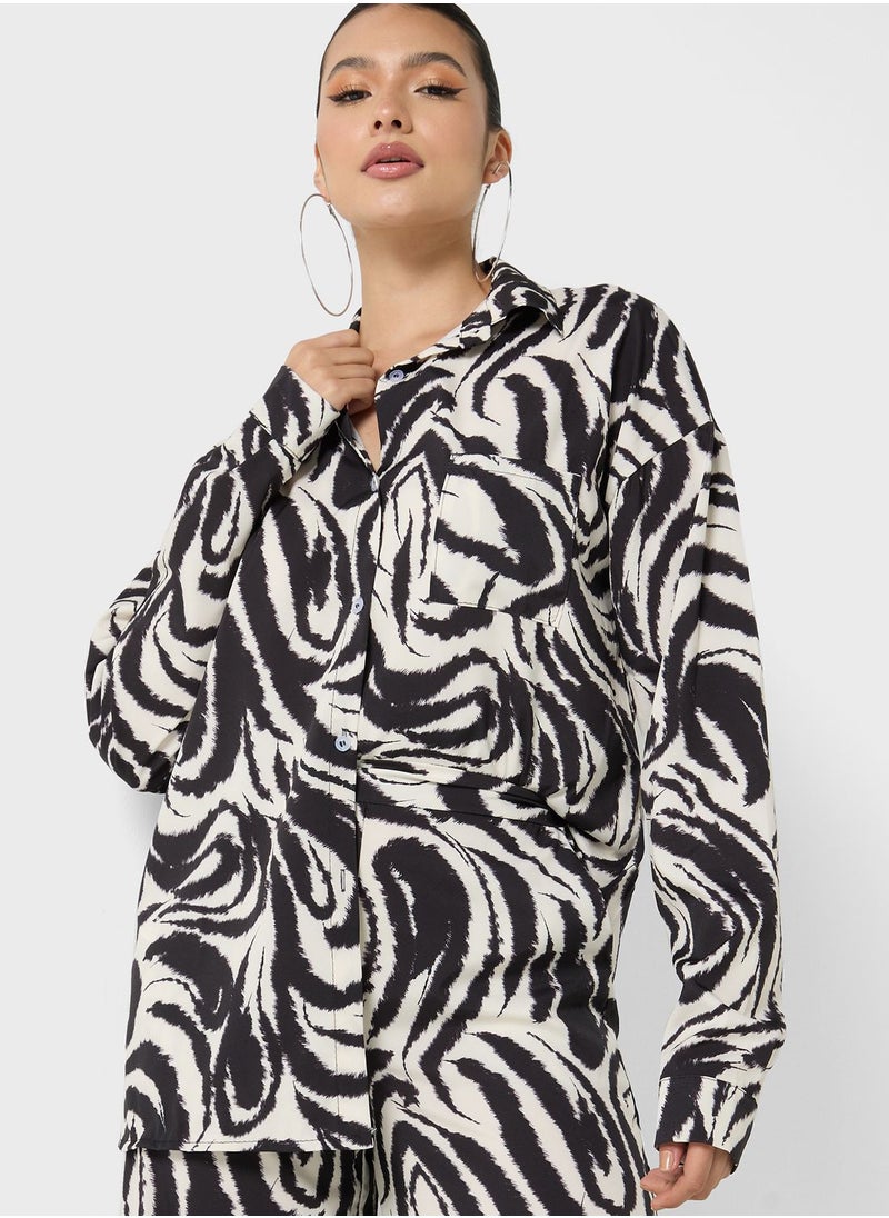 boohoo Printed Button Down Shirt  - Image 1