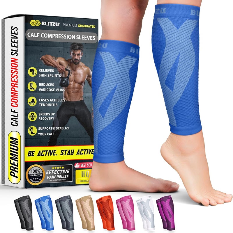 BLITZU Calf Sleeves (1 Pair) Power+ Compression Men and Women Performance Leg Guards. True Graduated Compression. Improves Circulation, Aids Muscle Recovery - Image 1