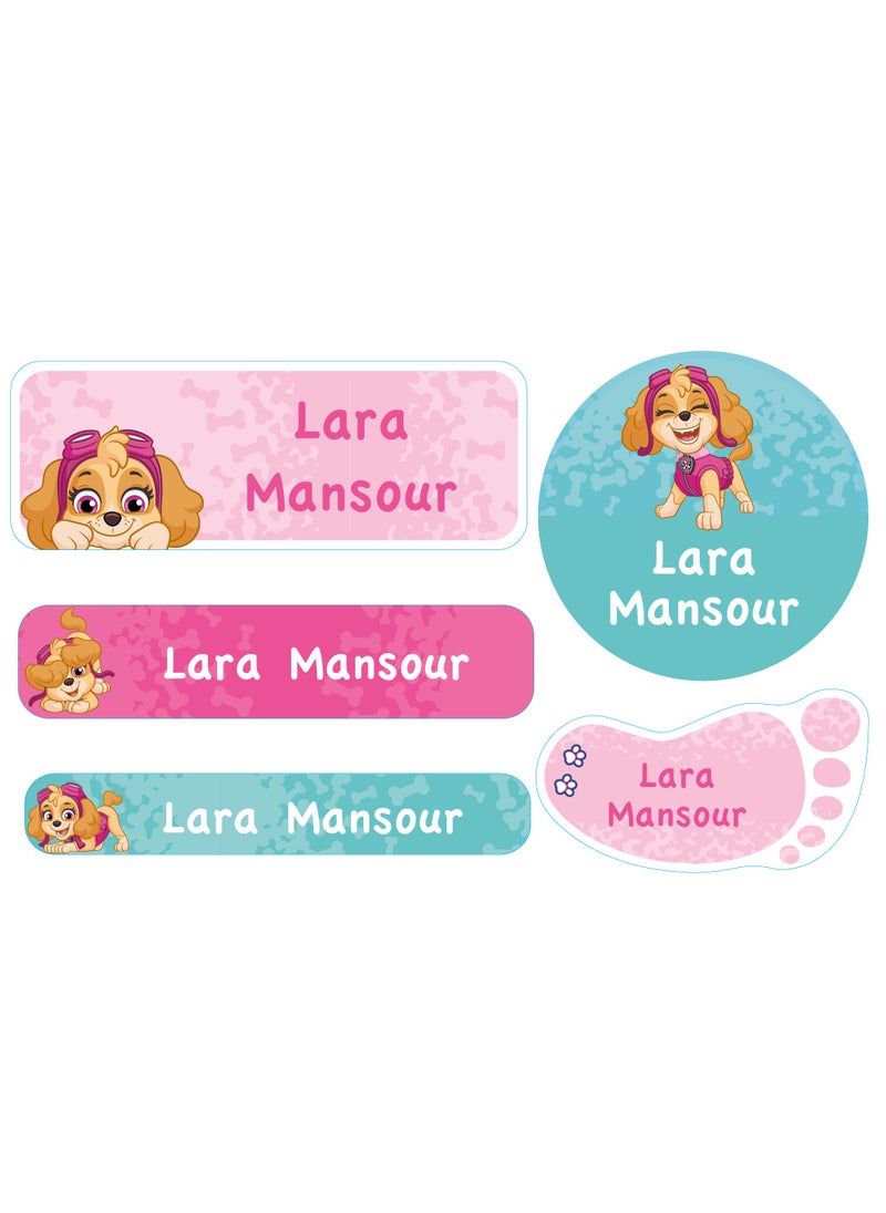 Essmak Paw Patrol Personalized Waterproof Name Labels for Kids – Set of 74 Custom Stickers for School Supplies, Lunch Boxes, Clothes and Toys  - Image 1