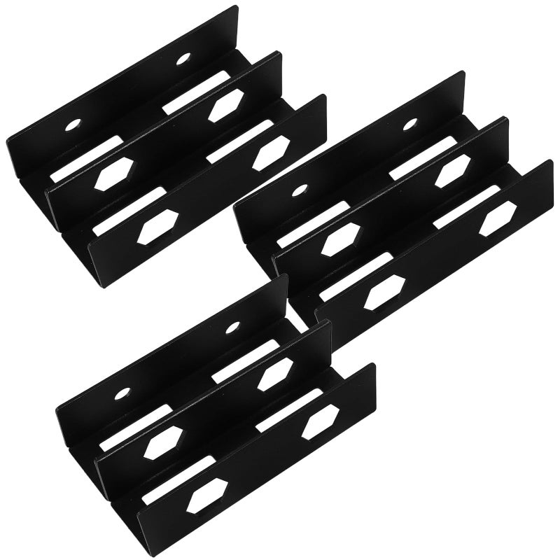 Under Desk Double Layer Metal Laptop Holder Mount With Screws Space Saving Storage Rack Black - Image 2