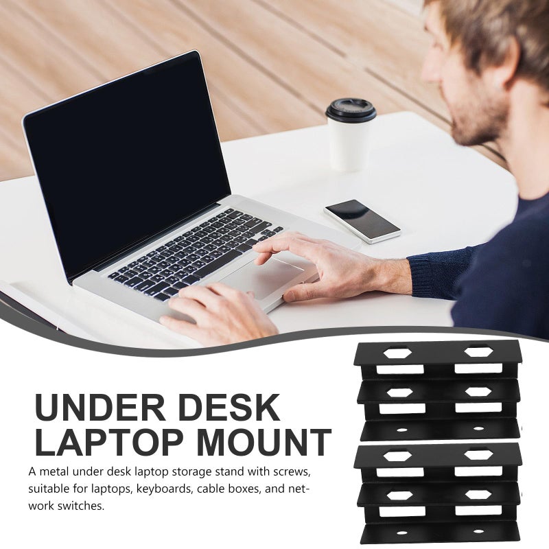Under Desk Double Layer Metal Laptop Holder Mount With Screws Space Saving Storage Rack Black - Image 4
