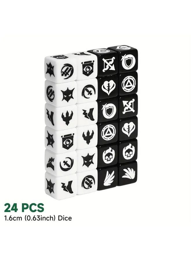 24 قطعة من عدادات النرد السداسية D6 البلاستيكية ذات النمط الأسود والأبيض لتوكين ألعاب MTG - Image 1