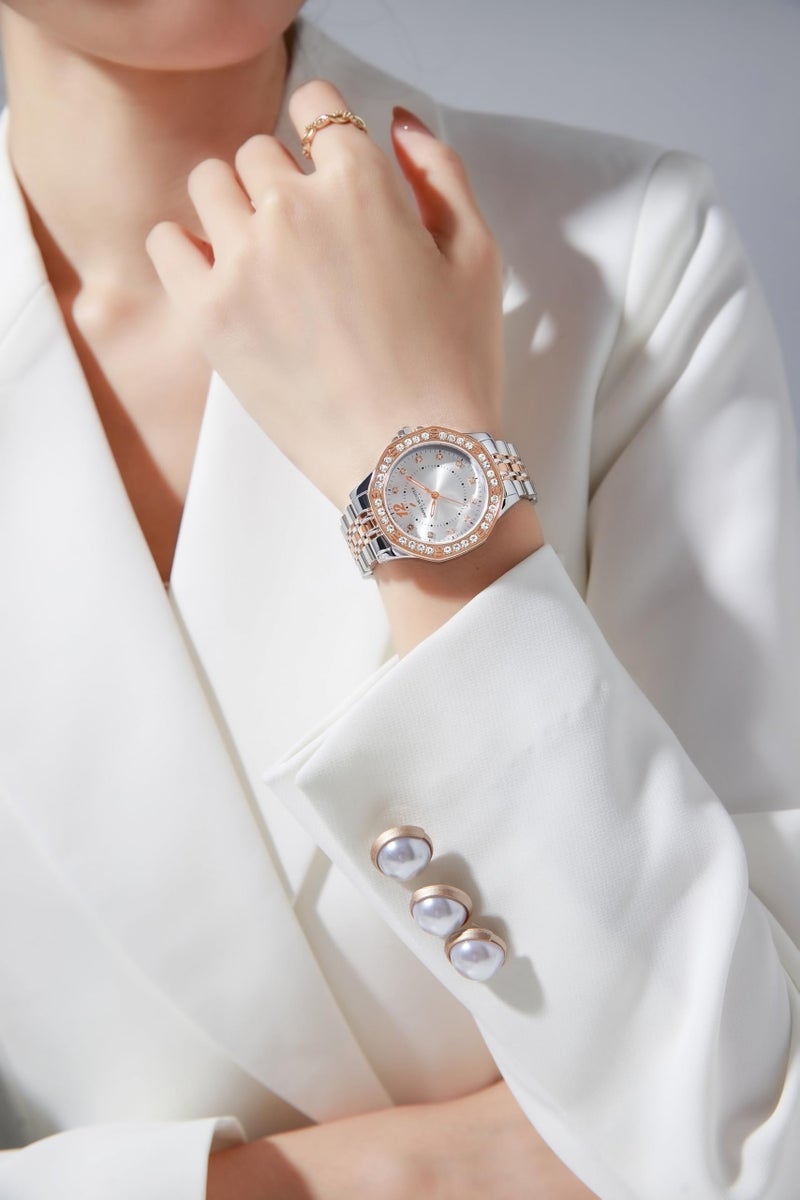 Daniel Hechter Paris Vendome Collection Analog Watch for Women with Round Dial, Crystal Studded Bezel, Crystal Accents and Stainless Steel Strap - DHW2009 - Image 2