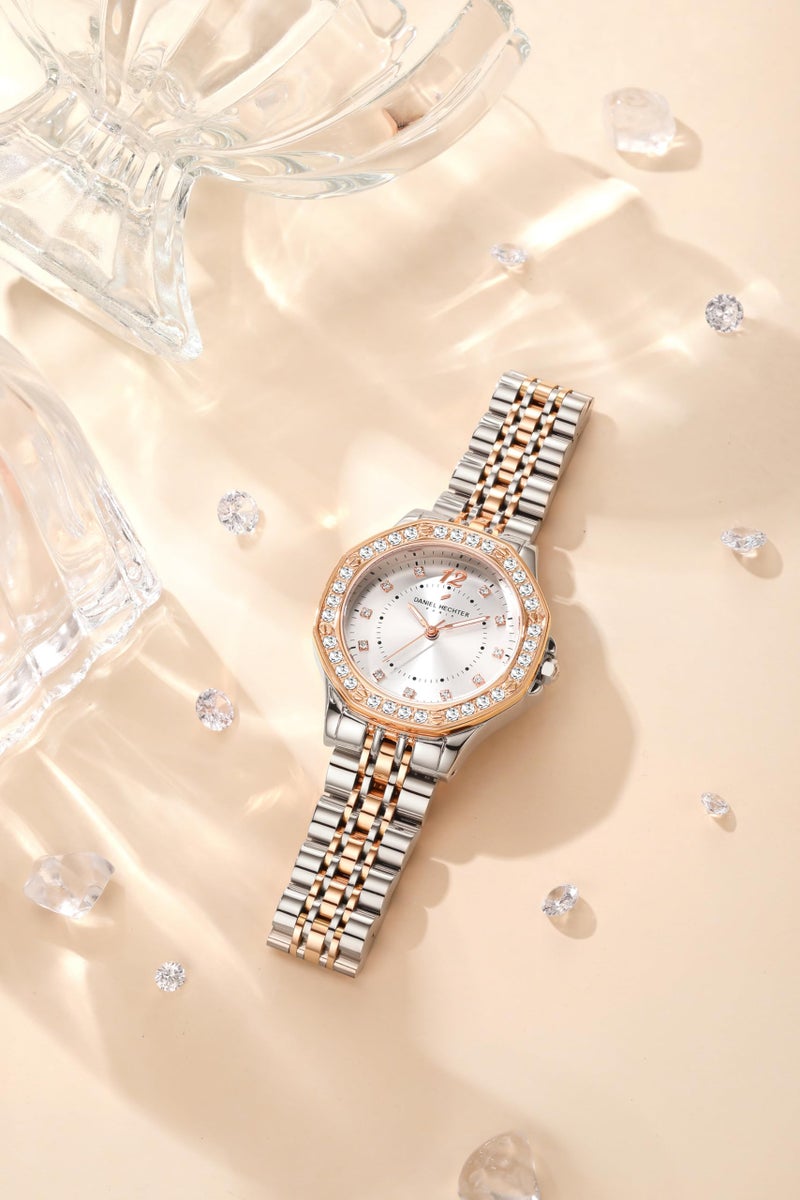 Daniel Hechter Paris Vendome Collection Analog Watch for Women with Round Dial, Crystal Studded Bezel, Crystal Accents and Stainless Steel Strap - DHW2009 - Image 3