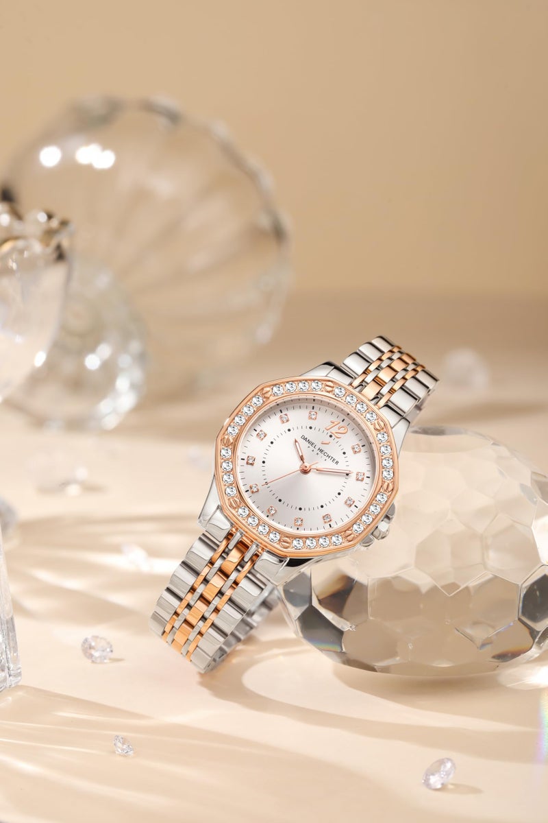 Daniel Hechter Paris Vendome Collection Analog Watch for Women with Round Dial, Crystal Studded Bezel, Crystal Accents and Stainless Steel Strap - DHW2009 - Image 4