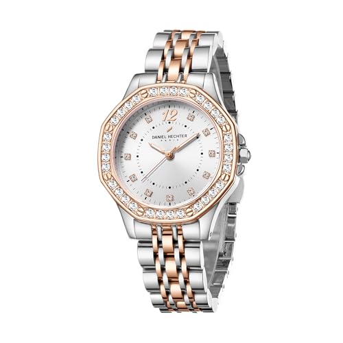 Daniel Hechter Paris Vendome Collection Analog Watch for Women with Round Dial, Crystal Studded Bezel, Crystal Accents and Stainless Steel Strap - DHW2009 - Image 1