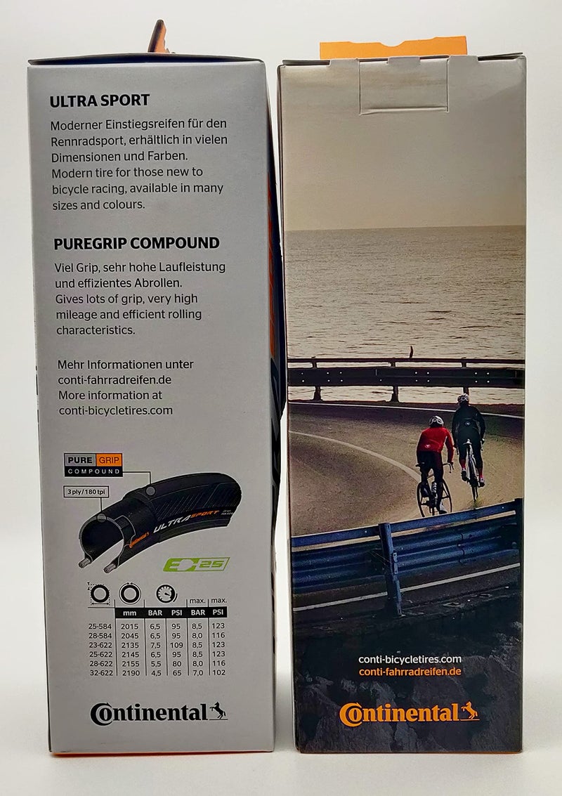 Continental Ultra Sport III - Black - Road Bike Tire | Versatile Road Tire with Modern Tread Design - E25 Ebike Rated - PureGrip 700x25, 2 Pack - Image 2