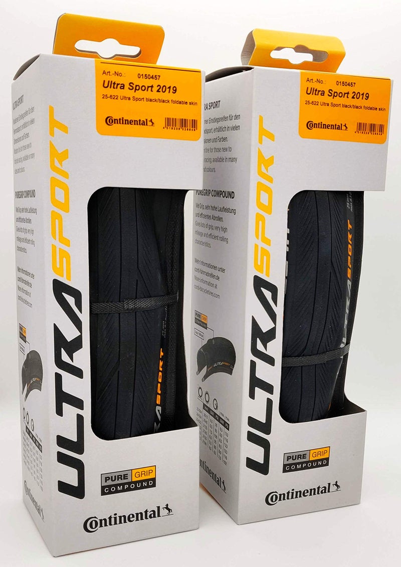 Continental Ultra Sport III - Black - Road Bike Tire | Versatile Road Tire with Modern Tread Design - E25 Ebike Rated - PureGrip 700x25, 2 Pack - Image 1