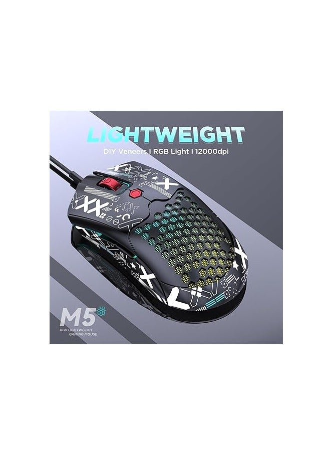 Lightweight Gaming Mouse Wired with Anti Slip Grip Tape, 12000DPI Backlit Mice with 7 ons Programmable, Honeycomb Shell Wired Mouse for PC Gamers and Xbox and PS4 - Image 2