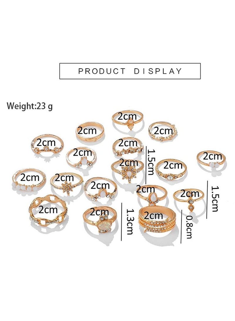 KASTWAVE 17PCS Boho Crystal Knuckle Stacking Rings Set Gold Vintage Stackable Joint Midi Finger Rings Set for Women Girls - Image 2