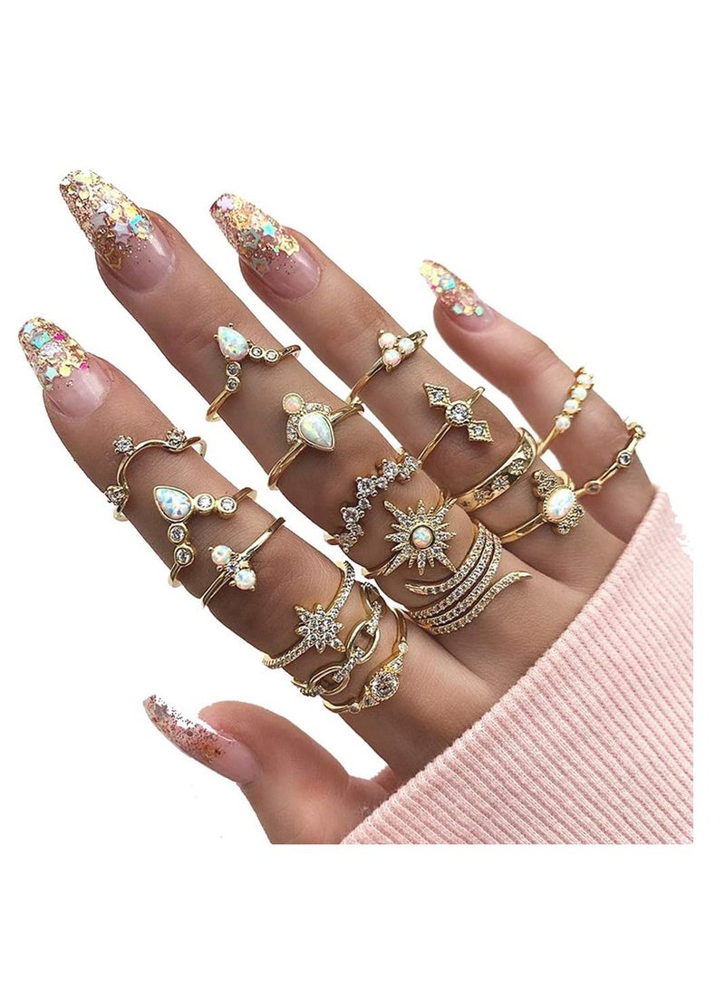 KASTWAVE 17PCS Boho Crystal Knuckle Stacking Rings Set Gold Vintage Stackable Joint Midi Finger Rings Set for Women Girls - Image 1