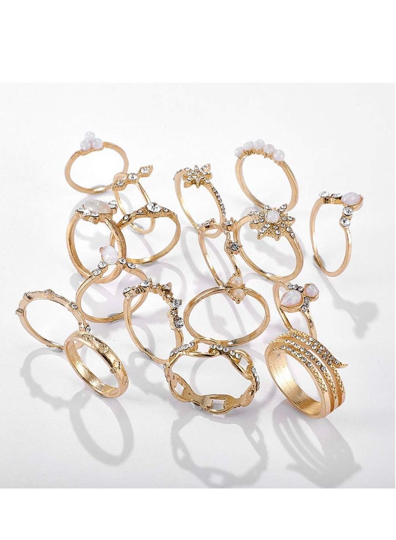 KASTWAVE 17PCS Boho Crystal Knuckle Stacking Rings Set Gold Vintage Stackable Joint Midi Finger Rings Set for Women Girls - Image 3