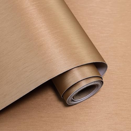 Yun-aeon Metallic Grasscloth Peel and Stick Wallpaper Brass Satin Contact Paper 15.7"x 472" Modern Thicken Wall Paper Self Adhesive Removable Vinyl Wallpaper for Kitchen Cabinets Countertops Fridge - Image 1