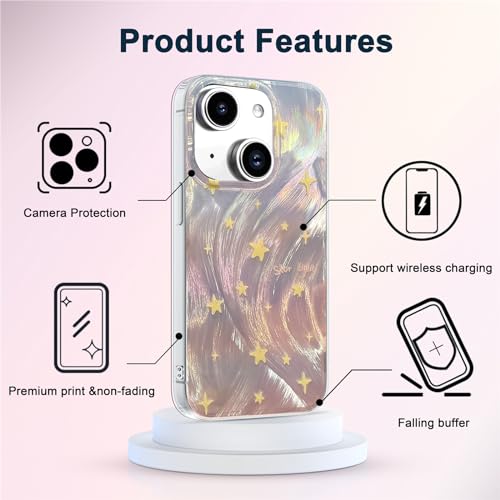 I-MGAE-IN-AR Phone Hard Case - Slim Holographic Shiny Fade Star for iPhone 13/14 6.1" PC Shockproof Protective Design - Image 5