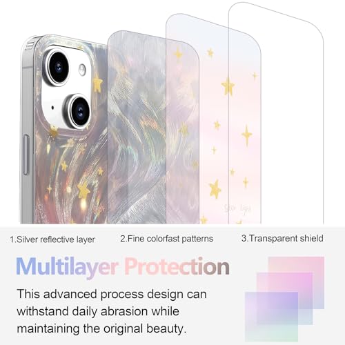 I-MGAE-IN-AR Phone Hard Case - Slim Holographic Shiny Fade Star for iPhone 13/14 6.1" PC Shockproof Protective Design - Image 2
