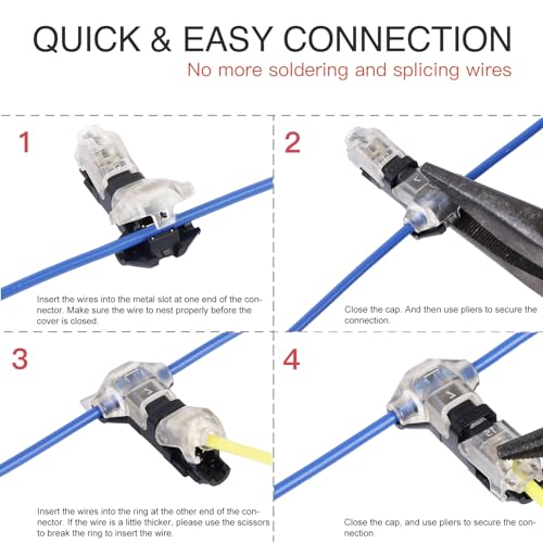 Brightfour T Tap Wire Connectors for 16-20 AWG Wires, No Wire Stripping Low Voltage Wire Splice Connectors, Solderless 3 Way 1 Pin 12 Pack - Image 2