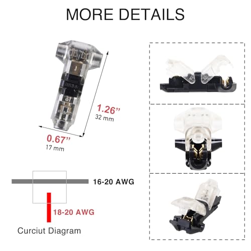 Brightfour T Tap Wire Connectors for 16-20 AWG Wires, No Wire Stripping Low Voltage Wire Splice Connectors, Solderless 3 Way 1 Pin 12 Pack - Image 4
