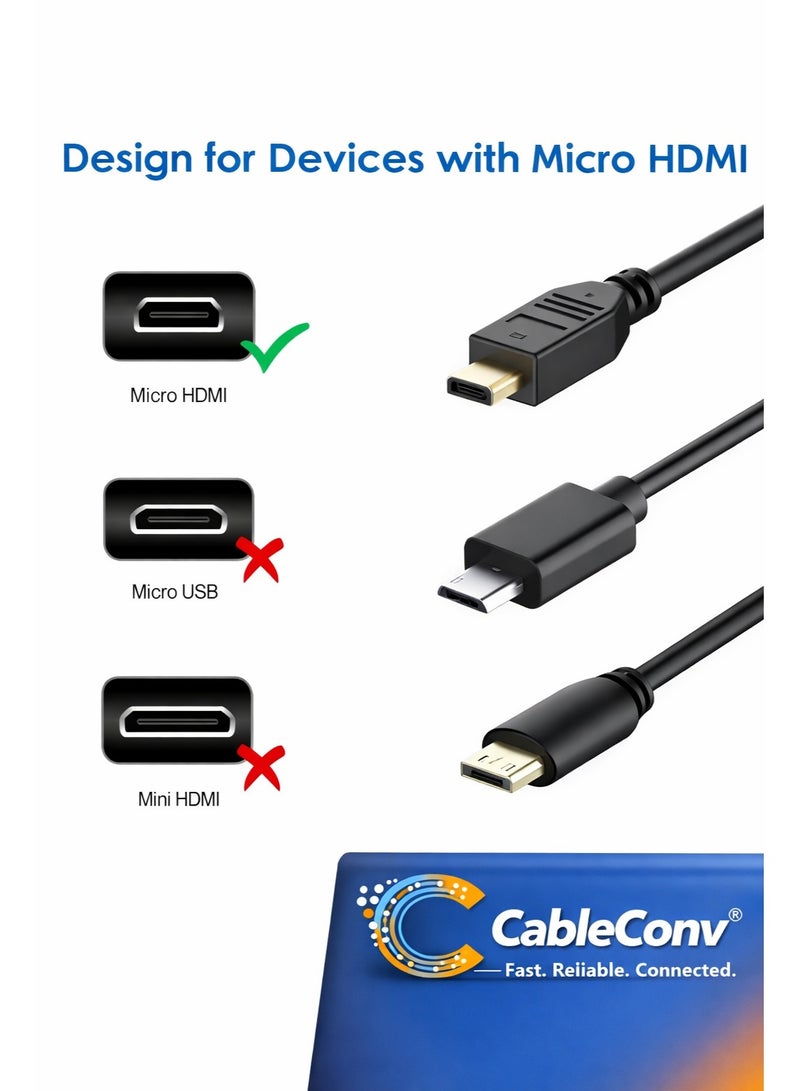 CABLE CONV Micro HDMI to HDMI Cable 1.5m – Gold-Plated High-Speed Micro HDMI to HDMI Cable, 20-Pin Connector, Compatible with TV, PS5, Xbox, Cameras & Streaming Devices - Image 3