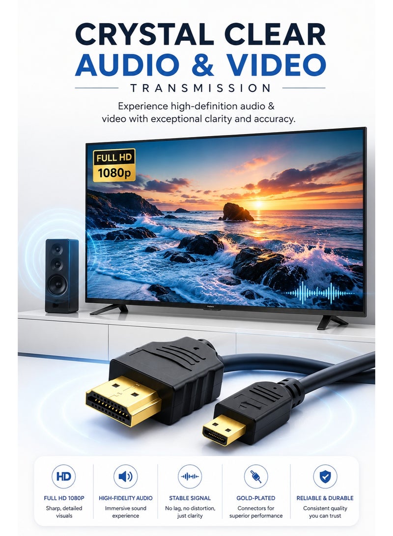 ​كابل كونف كابل Micro HDMI إلى HDMI بطول 1.5 متر - كابل Micro HDMI إلى HDMI عالي السرعة مطلي بالذهب، موصل ذو 20 سنًا، متوافق مع أجهزة التلفزيون، وPS5، وXbox، والكاميرات، وأجهزة البث. - Image 5