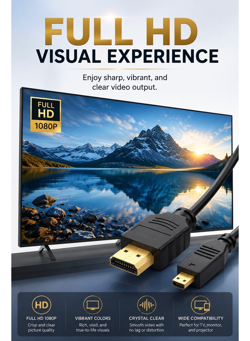 ​كابل كونف كابل Micro HDMI إلى HDMI بطول 1.5 متر - كابل Micro HDMI إلى HDMI عالي السرعة مطلي بالذهب، موصل ذو 20 سنًا، متوافق مع أجهزة التلفزيون، وPS5، وXbox، والكاميرات، وأجهزة البث. - Image 4