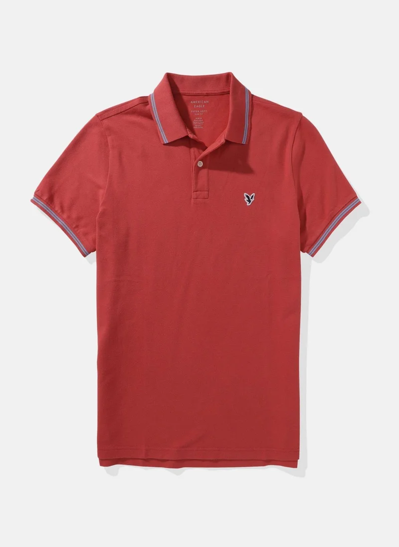 American Eagle Tipped Flex Pique Short Sleeve Polo Shirt