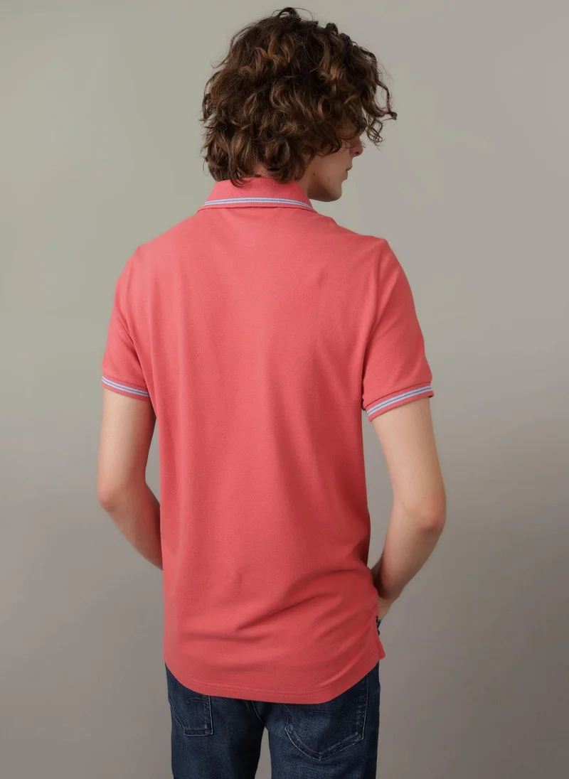 American Eagle Tipped Flex Pique Short Sleeve Polo Shirt