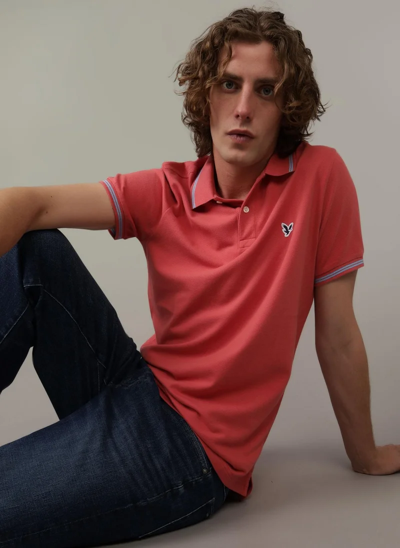 American Eagle Tipped Flex Pique Short Sleeve Polo Shirt