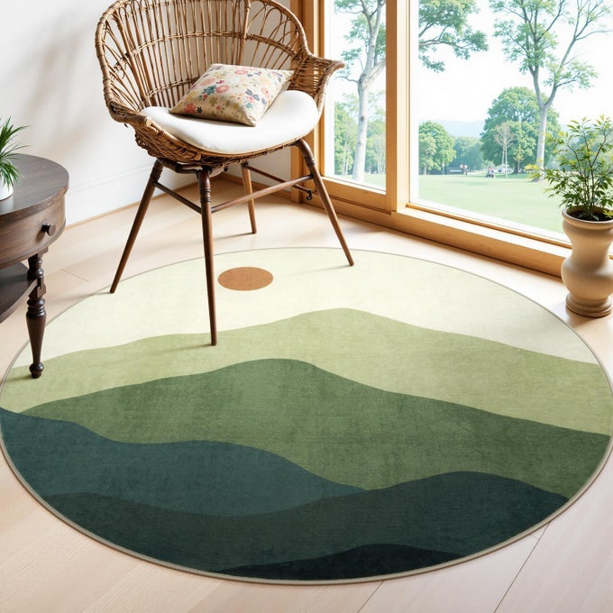 4FT ABSTRACT ROUND RUGSOFT WASHABLE NONSLIP MOUNTAIN CIRCLE CLASSROOM RUGCHIC STAIN RESISTANT LOWPILE THROW RUGS FOR ENTRYWAYBEDROOMNURSERYLIVING ROOMGREEN