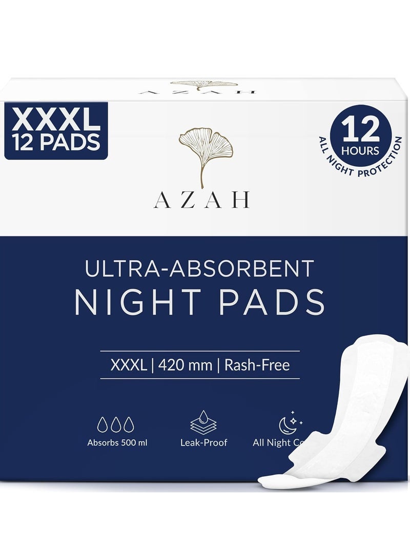 Azah XXXL Pads for Women (12 Pads) | Leak Proof Night Pads for Heavy Flow | Overnight Protection | Extra Long and Wide Back | Rash Free Sanitary Pads and Maternity Pads - Image 1