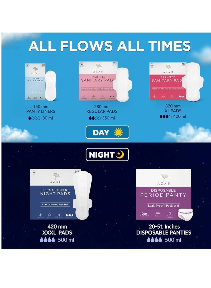 Azah XXXL Pads for Women (12 Pads) | Leak Proof Night Pads for Heavy Flow | Overnight Protection | Extra Long and Wide Back | Rash Free Sanitary Pads and Maternity Pads - Image 5
