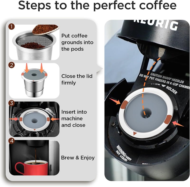 NOALTO مرشحات كبسولات القهوة القابلة لإعادة الاستخدام من نوع K Cup، مرشحات ستانلس ستيل عالمية قابلة لإعادة التعبئة لكبسولات K Cup، ��ستخدم لآلات القهوة Keurig 2.0 و1.0 (عبوة واحدة)... - Image 5