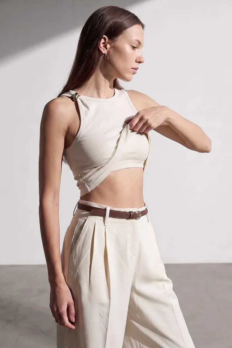Dilvin Ivory Natural DILVIN Sleeveless Slim-fit Cami Blouse for Women | Best Price UAE