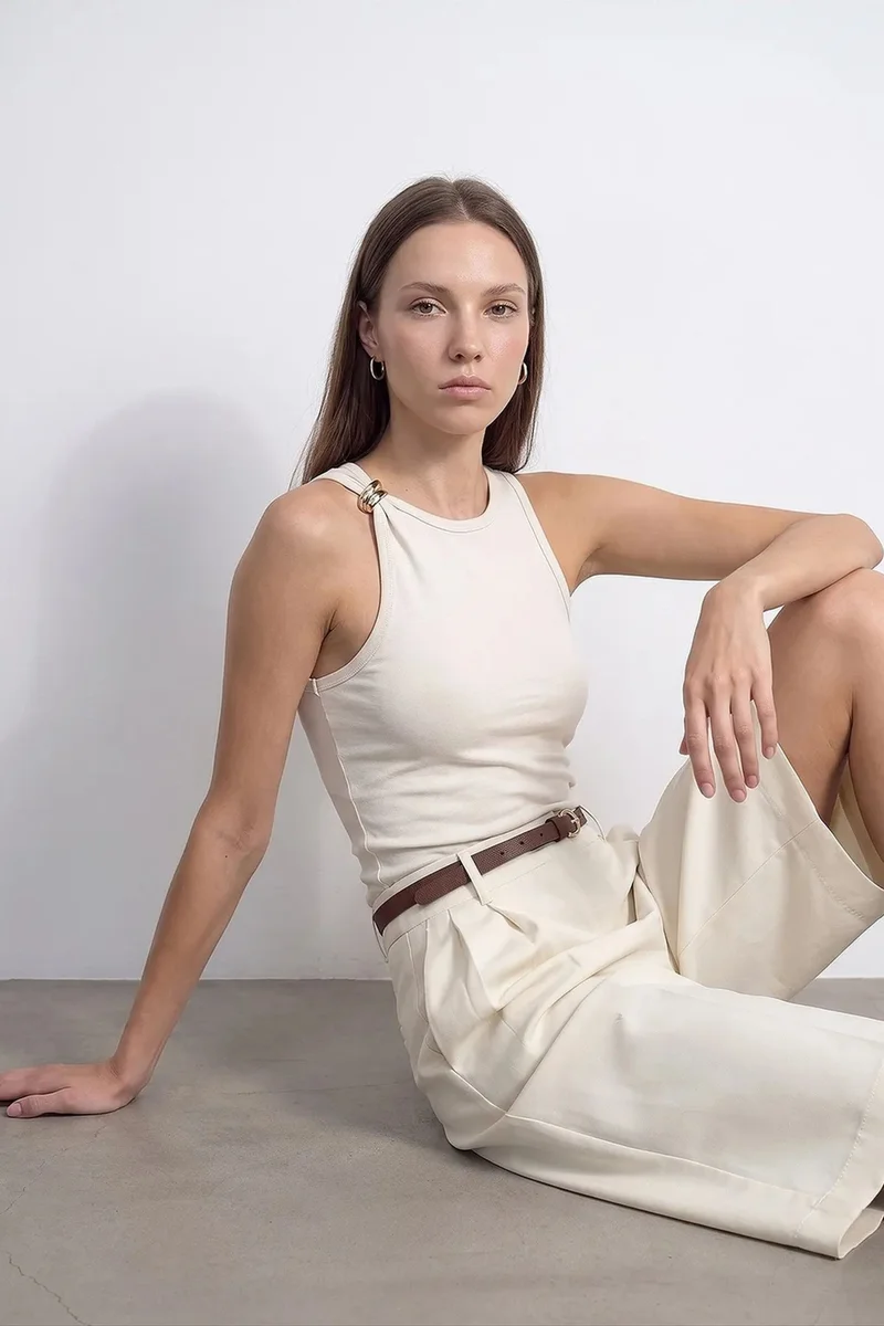 Dilvin Ivory Natural DILVIN Sleeveless Slim-fit Cami Blouse for Women | Best Price UAE