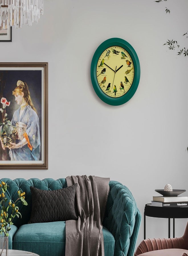 Clockswise 12" Round Decorative Singing Bird Wall Clock Battery-Operated with Wild Nature Sounds Hourly Chime (Green) - Image 3