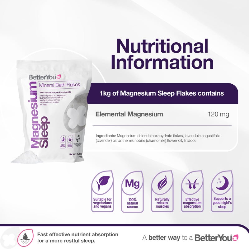 BetterYou Magnesium Sleep Mineral Bath Flakes - Mineral Bath Salts for Muscle Relaxation - Soothing Sore Muscle Soak - Natural Vegan Formula - 2.3 lb - Image 3