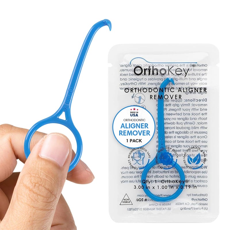 OrthoKey أداة إزالة أرتوكاي - أداة إزالة تقويم شفافة متعددة الاستخدامات - أداة إزالة إنفزلاين صحية، مقبض طقم الأسنان - محمولة ومتينة، تناسب علب الأسنان والتقويم - (أزرق، عبوة واحدة) - Image 1