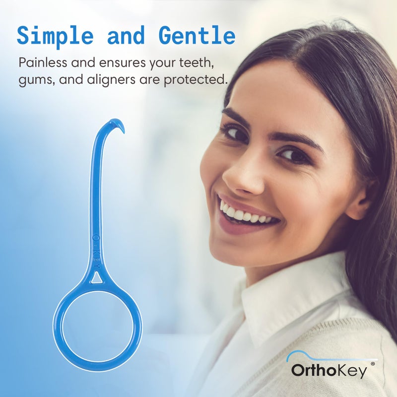 OrthoKey أداة إزالة أرتوكاي - أداة إزالة تقويم شفافة متعددة الاستخدامات - أداة إزالة إنفزلاين صحية، مقبض طقم الأسنان - محمولة ومتينة، تناسب علب الأسنان والتقويم - (أزرق، عبوة واحدة) - Image 4