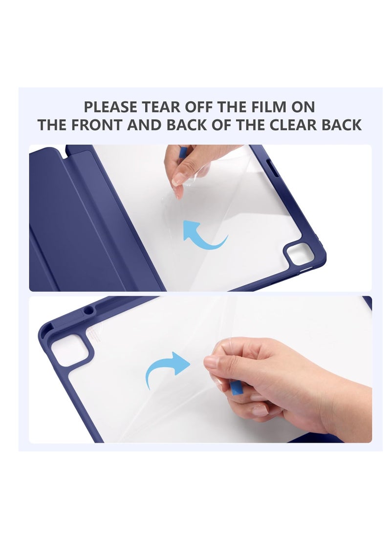 Slim Case for iPad Pro 13-inch (M4) 2024, [Built-in Pencil Holder] Shockproof Cover w/Clear Transparent Back Shell Dark blue - Image 5