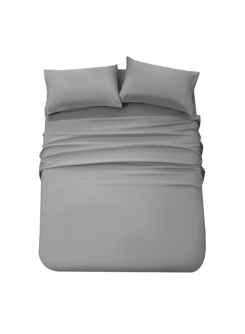 Panax Bedding Double Bed Sheets Set - 4 Piece Bedding - Brushed Microfiber - Shrinkage and Fade Resistant - Easy Care (Light Grey, Double) - Image 2