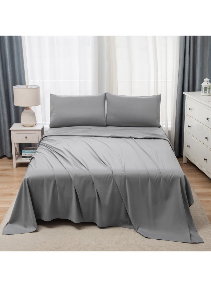 Panax Bedding Double Bed Sheets Set - 4 Piece Bedding - Brushed Microfiber - Shrinkage and Fade Resistant - Easy Care (Light Grey, Double) - Image 1
