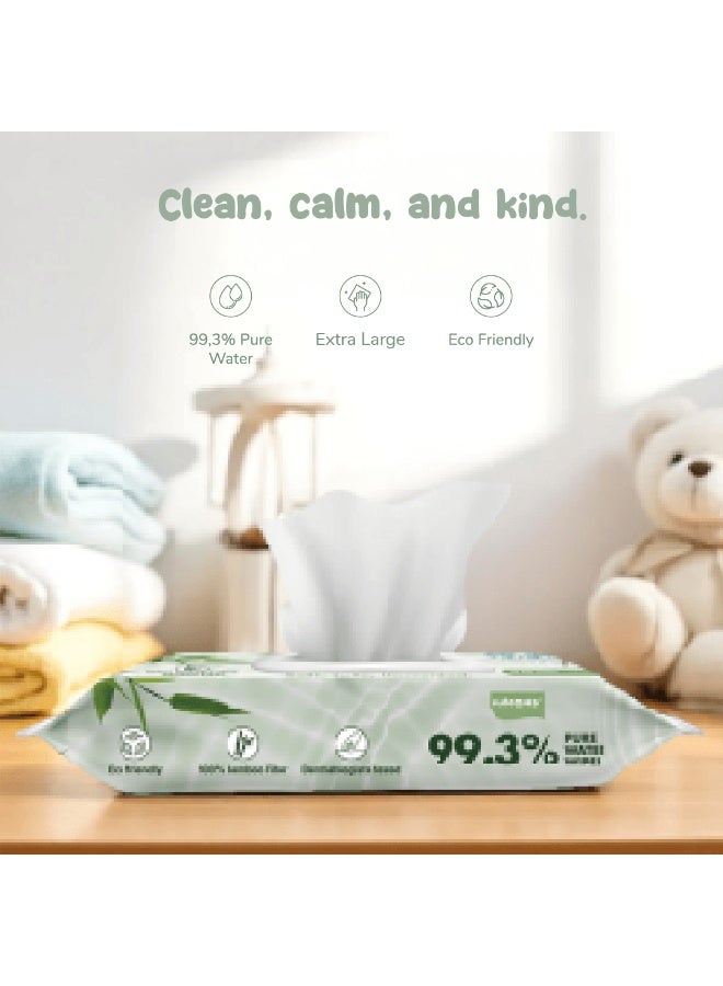 Bloomies Organic Bamboo Baby Wet Wipes, 99.3% Pure Water Wipes, Unscented, Extra Large, Eco-friendly, Soft, 100% Biodegradable Bamboo Fiber, 4 Packs of 48 Wipes (288 Wipes) - Image 3