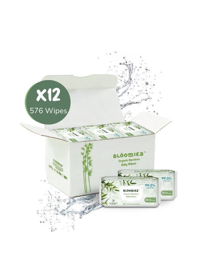 بلوميز مناديل مبللة للأطفال من الخيزران العضوي، 99.3% من الماء النقي، بدون رائحة، كبيرة جدًا، صديقة للبيئة، ناعمة، ألياف الخيزران القابلة للتحلل الحيوي بنسبة 100%، عبوة من 48 منديلًا - Image 1