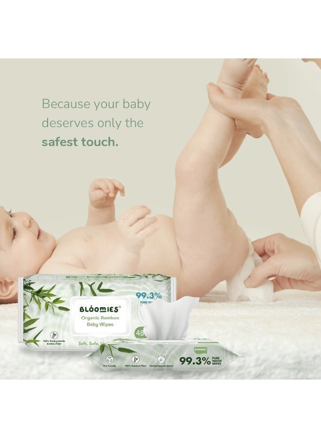 بلوميز مناديل مبللة للأطفال من الخيزران العضوي، 99.3% من الماء النقي، بدون رائحة، كبيرة جدًا، صديقة للبيئة، ناعمة، ألياف الخيزران القابلة للتحلل الحيوي بنسبة 100%، عبوة من 48 منديلًا - Image 4