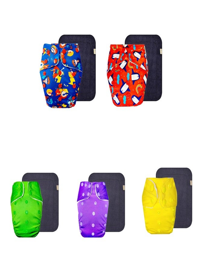 حفاضات دمبلدو القماشية الممتازة مع حشوة سوداء (عبوة من 5) | مضادة للحساسية | مانعة للتسرب | مناسبة للسفر | مصممة من قبل الأمهات | من 3 أشهر إلى 3 سنوات | للجنسين - Image 1