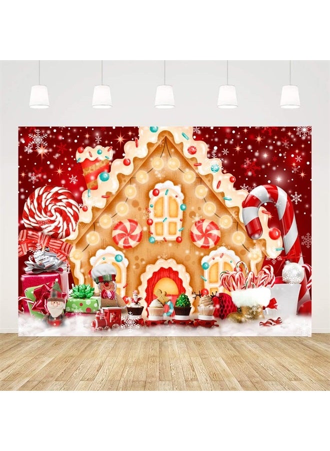 Ticuenicoa Christmas Gingerbread House Backdrop for Photography Winter Merry Xmas Snow Scene Lollipop Candyland Background Santa Baby Shower Birthday Party Decorations Photo Studio Props 7x5ft - Image 1