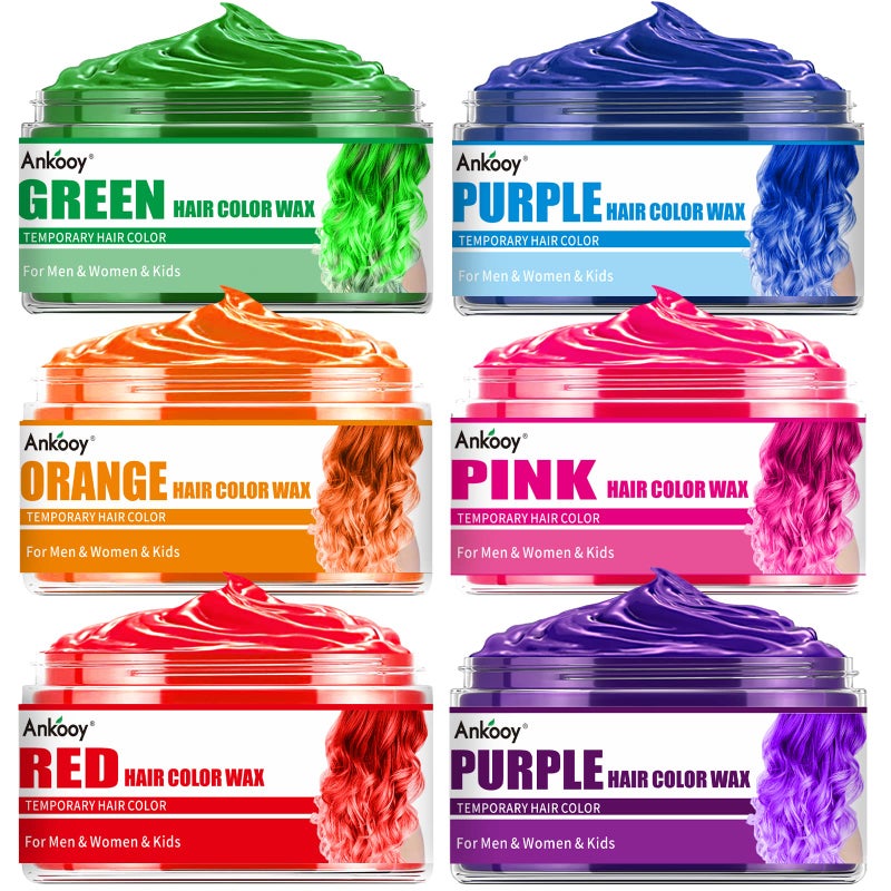 Ankooy 6 Colors Temporary Hair Color for Kids,Hair Wax Color for Halloween,Gifts for Teens,Girls,Boys,Gifts for Kids,Hair Color Spray Green Orange Pink Purple Red Blue Hair Dye Wax - Image 1