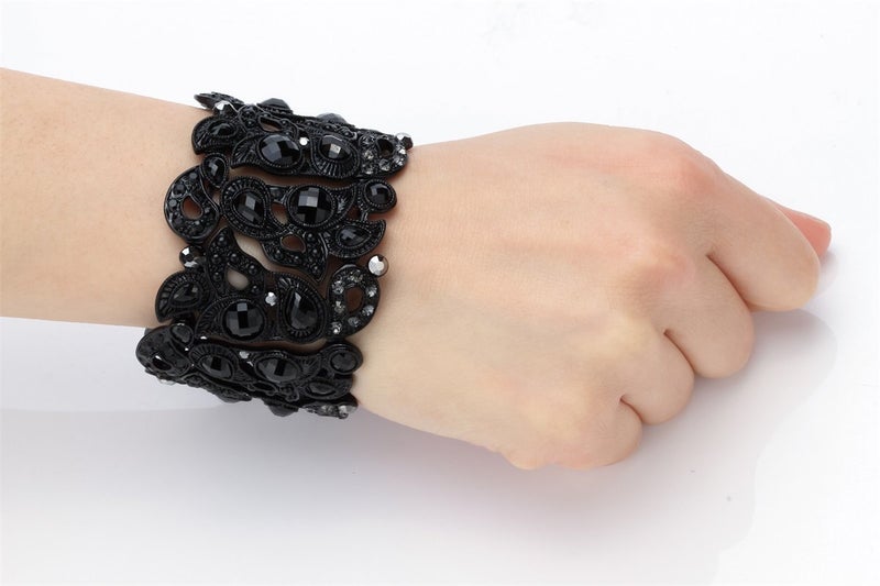 YACQ Women's Flower Stretch Cuff Bracelet fit Wrist Size 6.5 to 7.5 inch - Comfortable Elastic Band & Floral Pattern Crystal Jewelry - Lead & Nickle Free - Halloween Costume Outfit - Image 3