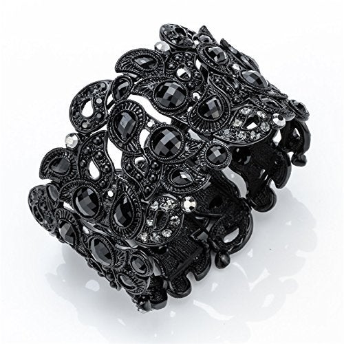 YACQ Women's Flower Stretch Cuff Bracelet fit Wrist Size 6.5 to 7.5 inch - Comfortable Elastic Band & Floral Pattern Crystal Jewelry - Lead & Nickle Free - Halloween Costume Outfit - Image 2