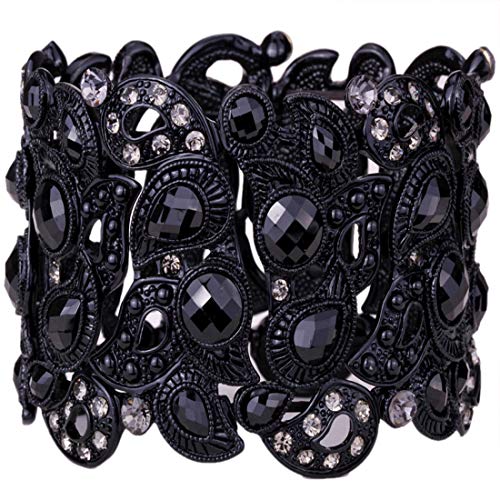 YACQ Women's Flower Stretch Cuff Bracelet fit Wrist Size 6.5 to 7.5 inch - Comfortable Elastic Band & Floral Pattern Crystal Jewelry - Lead & Nickle Free - Halloween Costume Outfit - Image 1