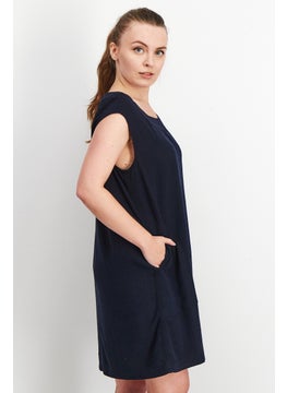 Splendid Women Plain Sleeveless Mini Dress, Navy Blue  - Image 2